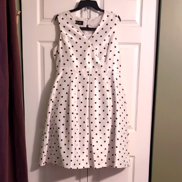 Evan Picone Black Label White Dress with Black Polka Dots - Picture 1 of 5